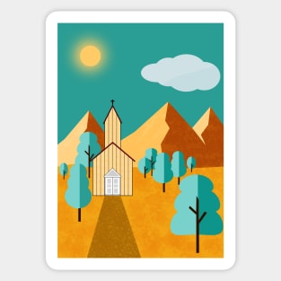 landscape with church Sticker